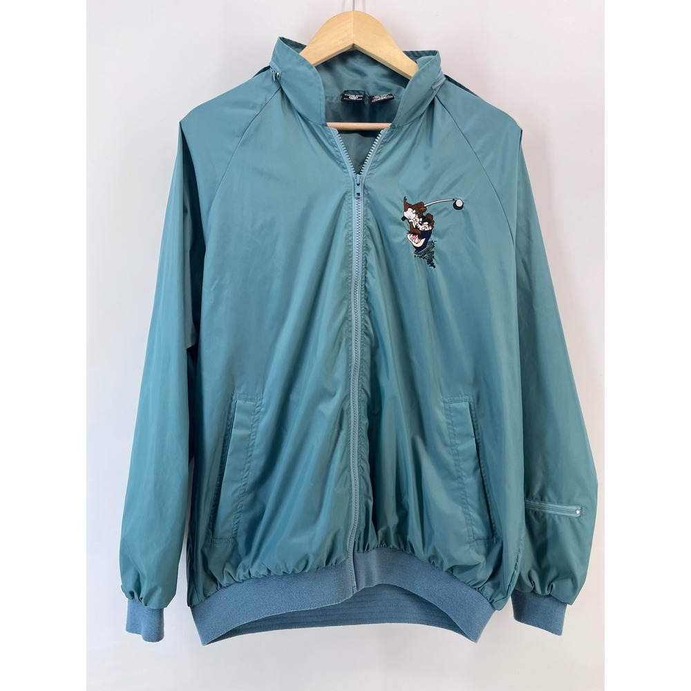 Vintage Warner Bros Studio Store Taz Golfing Windbreaker Jacket Teal Blue Mens M